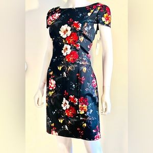 FRENCH CONNECTION  - Floral Cap Sleeves Dress With Boat Neckline Size 6